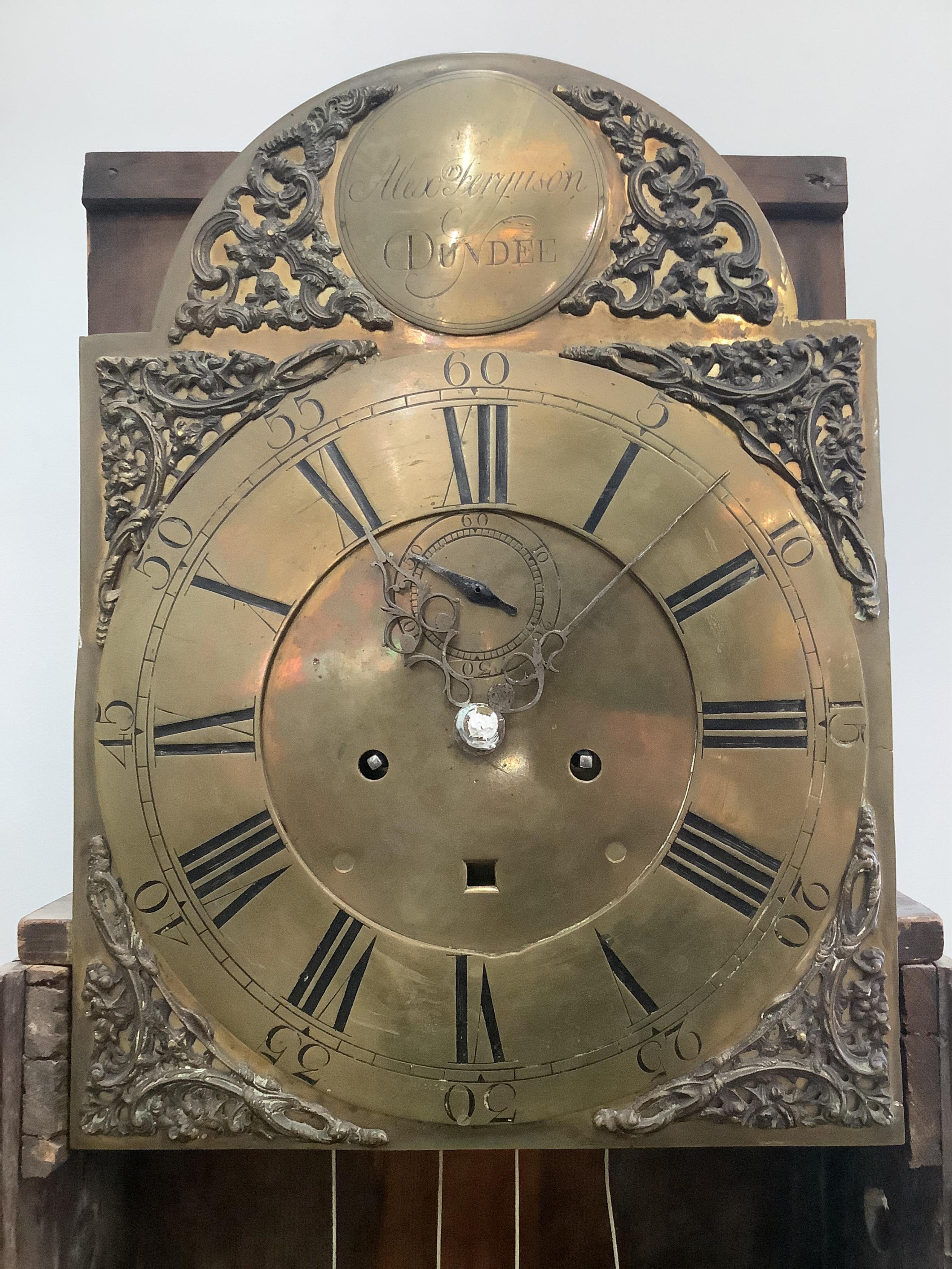 Alex Ferguson, Dundee, an 18th century oak eight day longcase clock, height 213cm. Condition - poor to fair